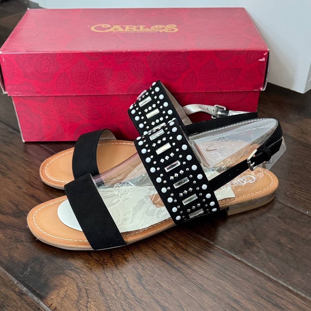Carlos by Carlos Santana Verity Black and Silver Embellished Sandals sz 9.5